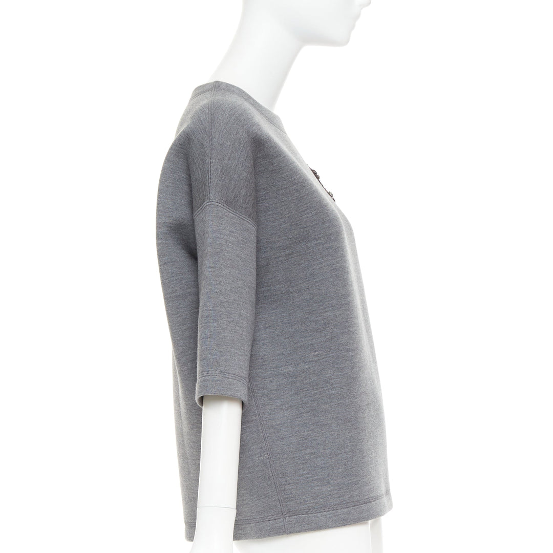 DIOR 2017 grey wool blend black crystal embellished crest sweatshirt FR34 XS