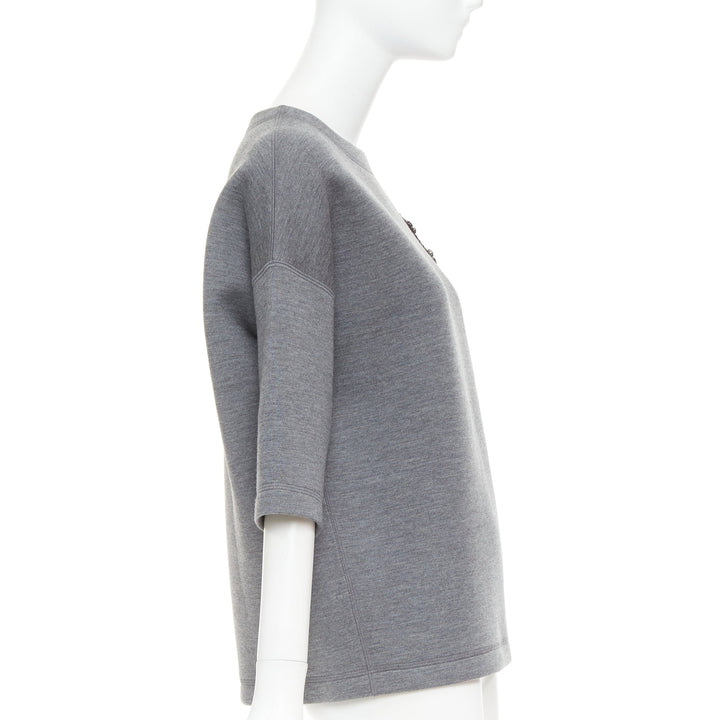 DIOR 2017 grey wool blend black crystal embellished crest sweatshirt FR34 XS