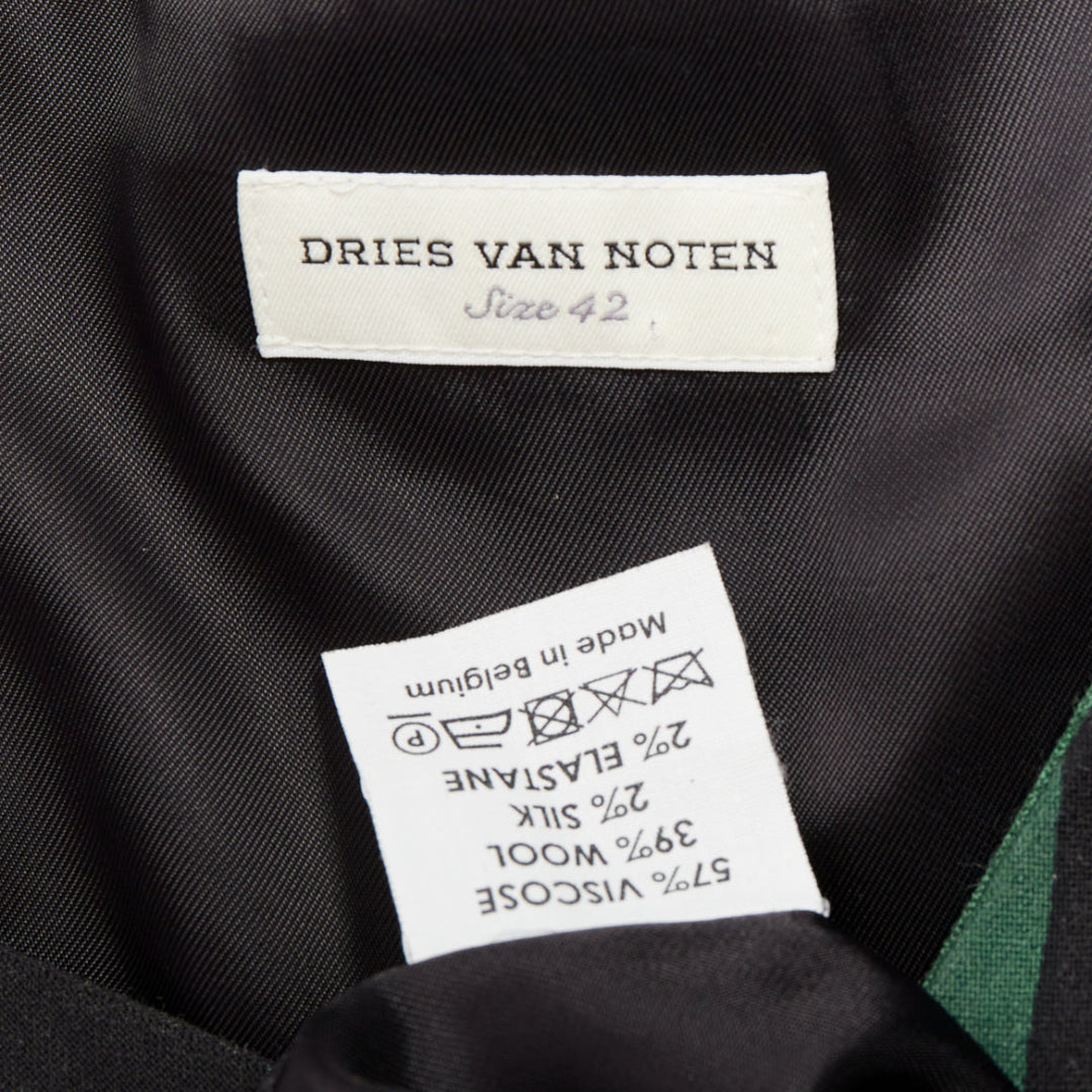 DRIES VAN NOTEN 2017 green black swirl stripes graphic belted dress FR42 XL