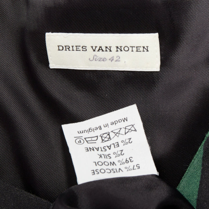 DRIES VAN NOTEN 2017 green black swirl stripes graphic belted dress FR42 XL