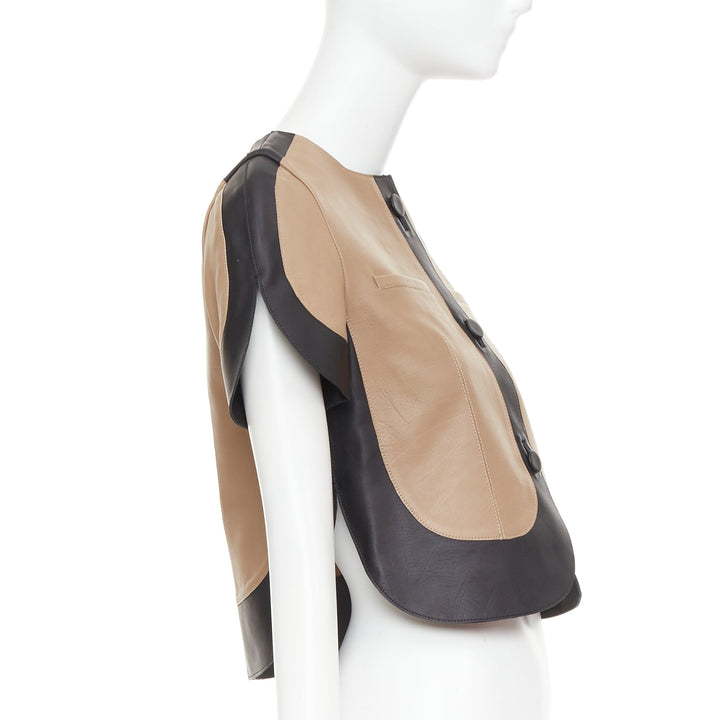 MARNI tan black calf leather curved panel petal sleeves cropped jacket IT38 XS