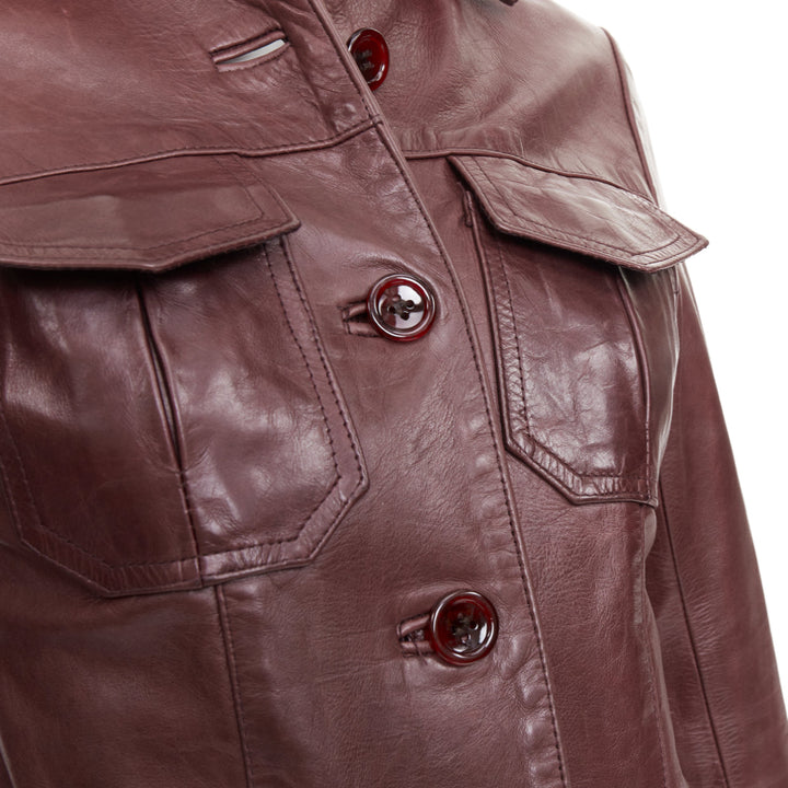 JILL STUART burgundy leather button up fitted leather utility jacket XS