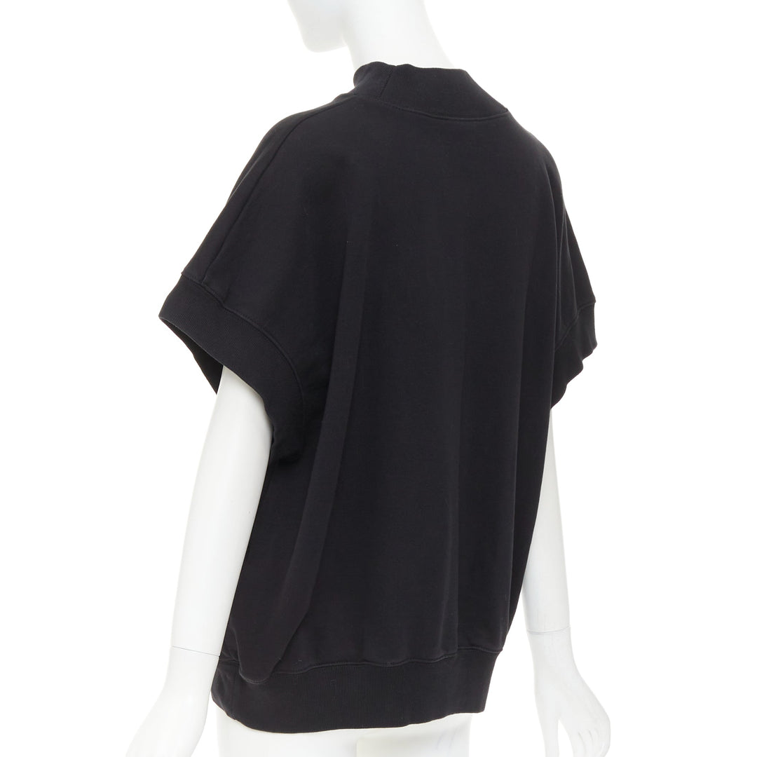 DRIES VAN NOTEN black cotton mock neck dolman short sleeves boxy sweatshirt XS