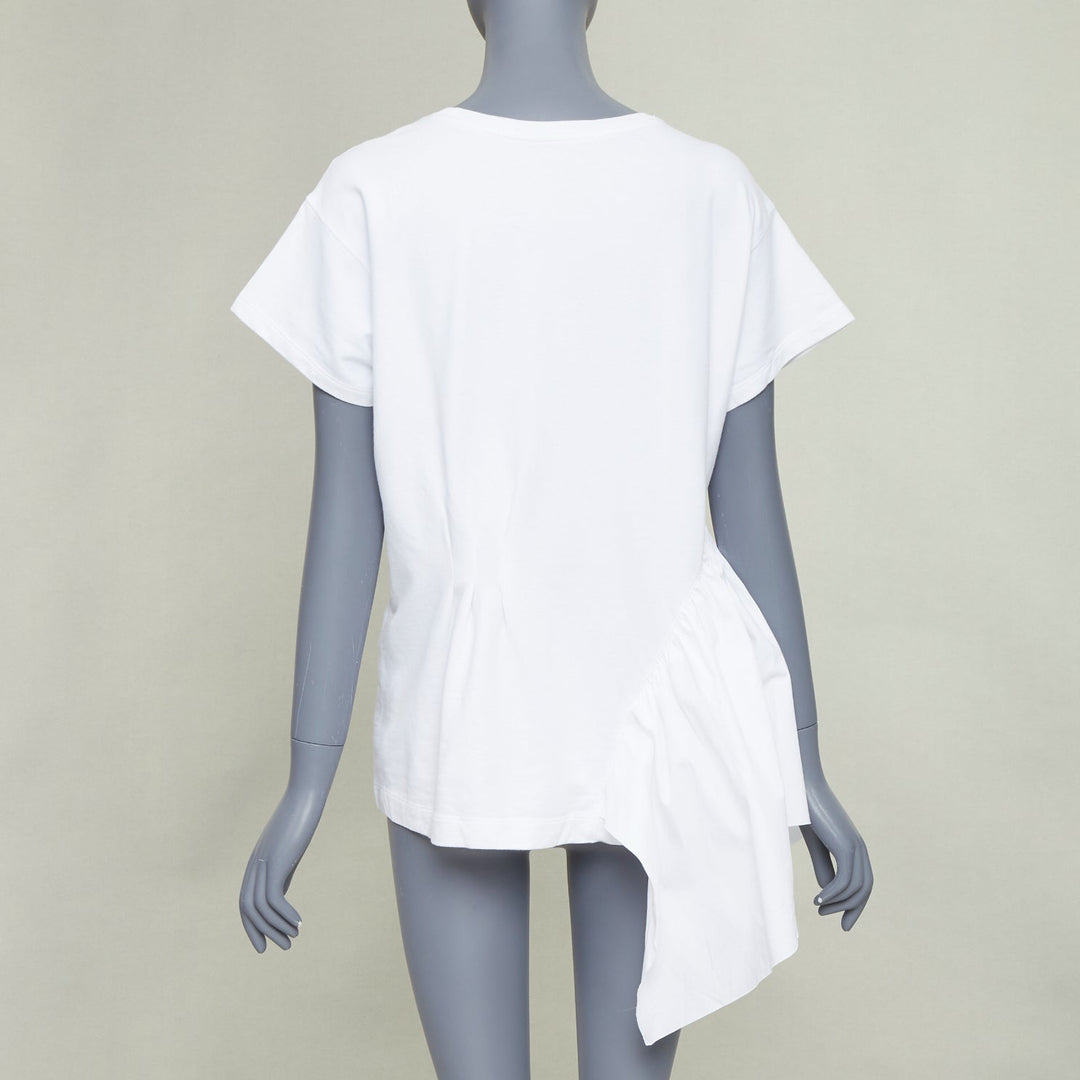 DRIES VAN NOTEN white cotton asymmetric ruffle peplum hem tshirt M