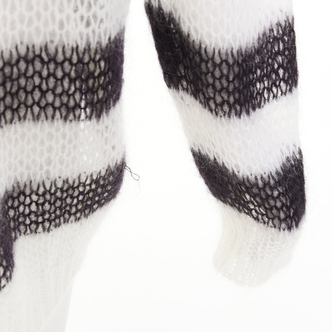 DIOR 2019 black white open knit mohair striped oversized sweater FR40 L