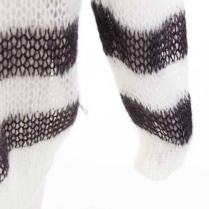 DIOR 2019 black white open knit mohair striped oversized sweater FR40 L