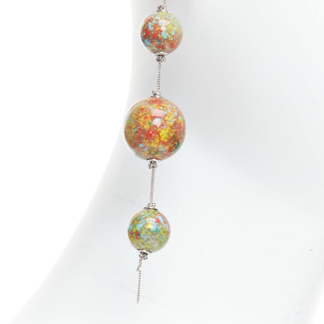 BURBERRY green red marble pearls trio ball drop pin earrings Pair