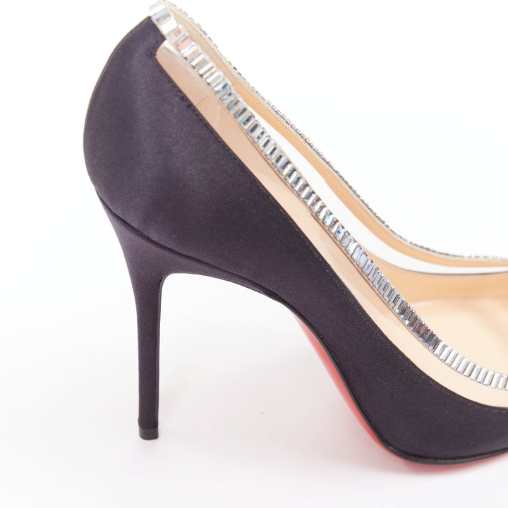 CHRISTIAN LOUBOUTIN Paulina Strass 100 Crepe Satin baguette crystal pumps EU37.5