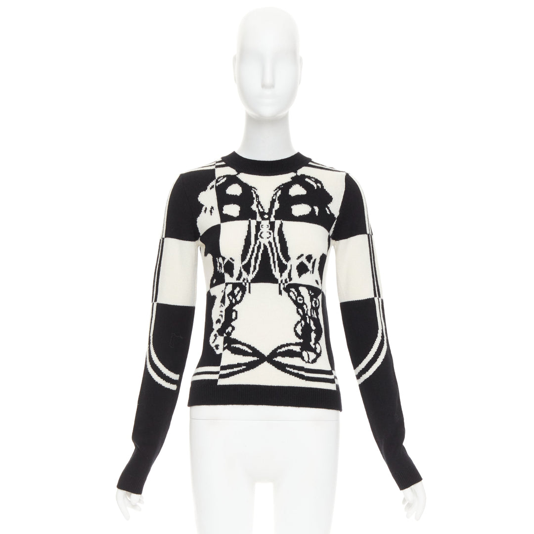 HERMES Brides de Gala 100% Scottish cashmere black white intarsia sweater FR36 S