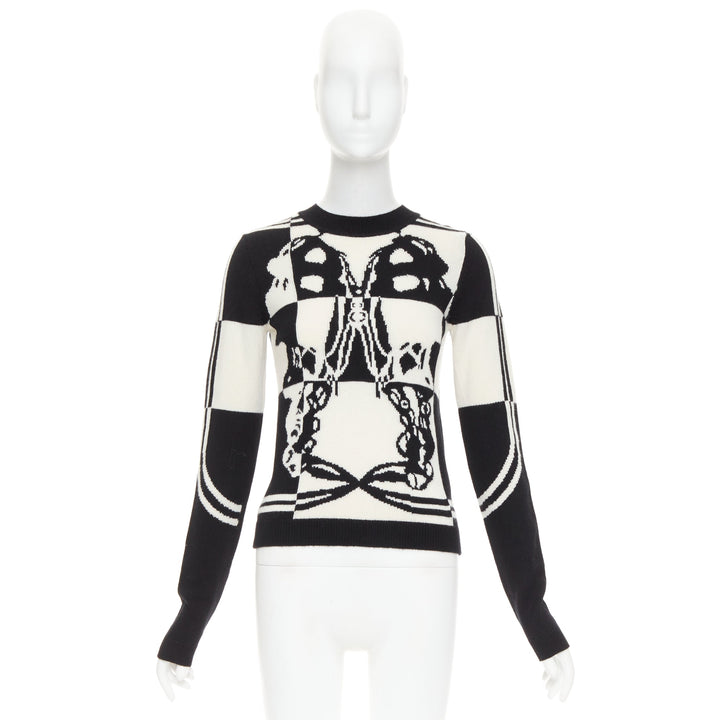 HERMES Brides de Gala 100% Scottish cashmere black white intarsia sweater FR36 S