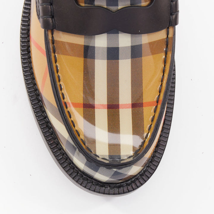 BURBERRY Bedmont Vintage Check patent leather classic penny loafers EU37.5