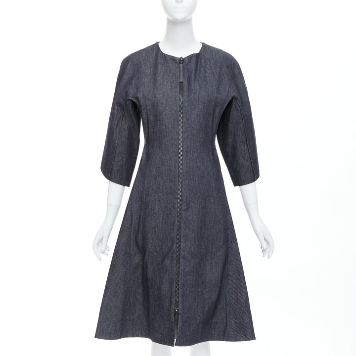 MARNI indigo blue denim zip front dolman sleeve midi dress IT40 S