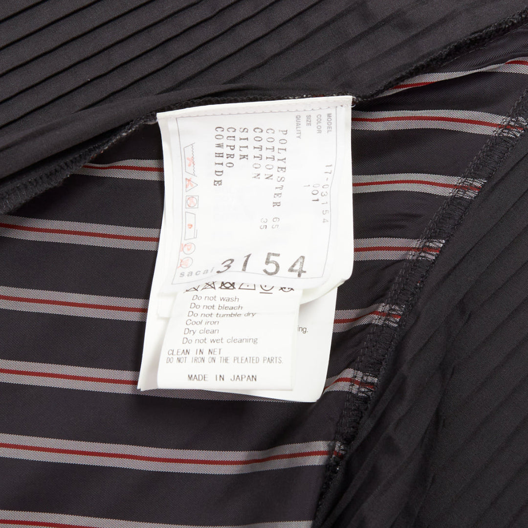 SACAI 2017 black plisse cowhide trim striped flare wrap knee skirt JP1 S