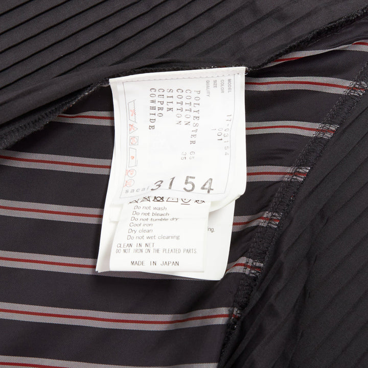 SACAI 2017 black plisse cowhide trim striped flare wrap knee skirt JP1 S