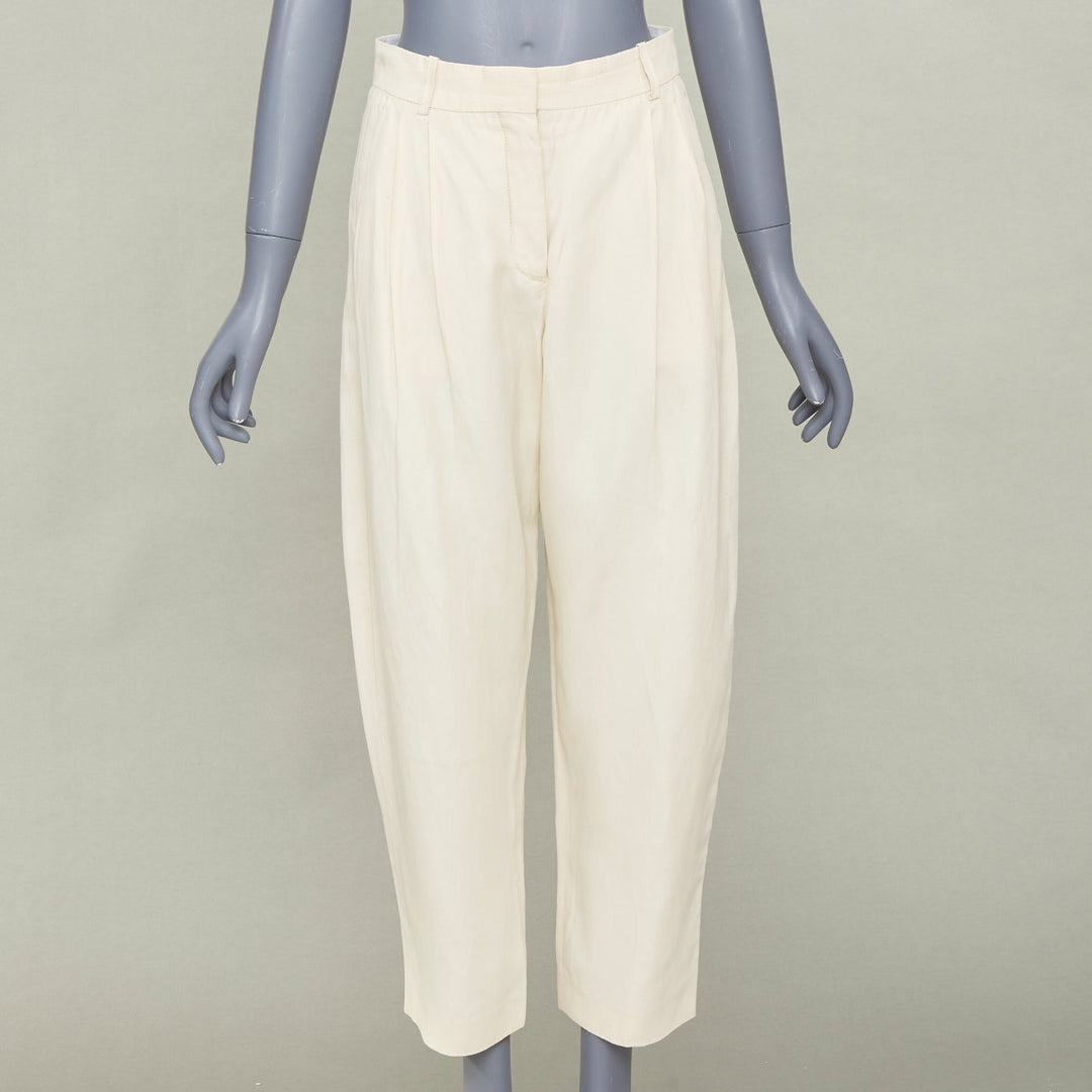 STELLA MCCARTNEY 2022 Iconic high rise pleated beige cropped trousers IT36 XS