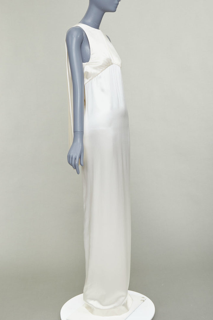 SAINT LAURENT 2022 Runway Bridal ivory satin draped empire column gown FR36 S