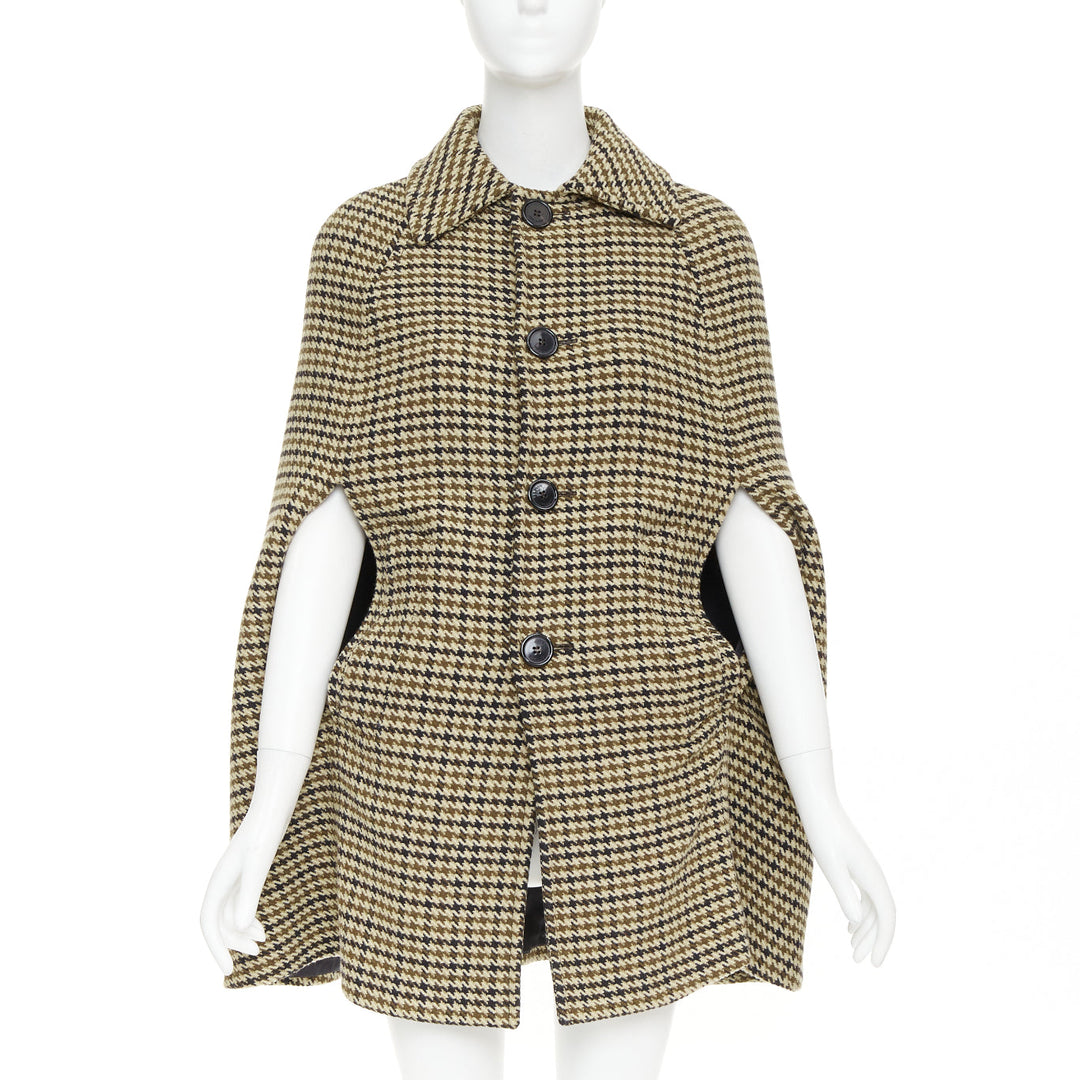 SAINT LAURENT 2014 Hedi Slimane Runway wool houndstooth caped coat FR34 XS