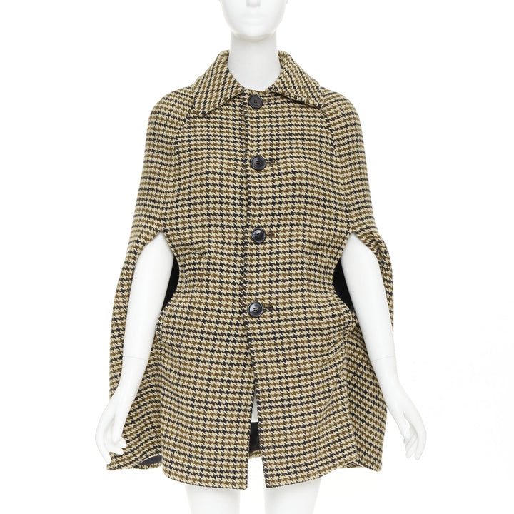 SAINT LAURENT 2014 Hedi Slimane Runway wool houndstooth caped coat FR34 XS