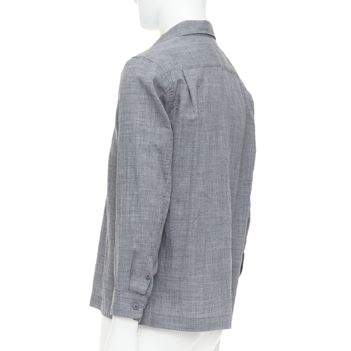 ISSEY MIYAKE MEN grey polyester ramie crinkled shirt top JP1 S