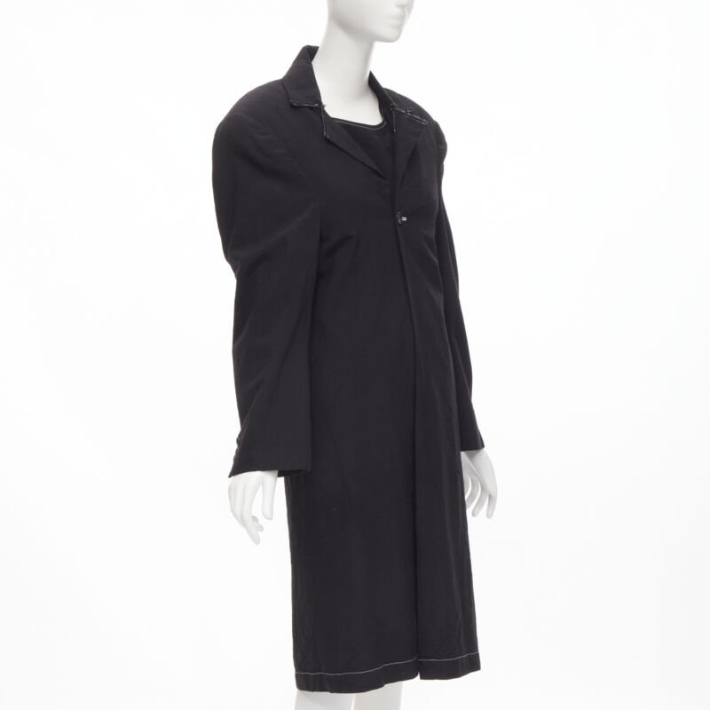 vintage JUNYA WATANABE 1994 black wool shoulder padded layered coat dress S