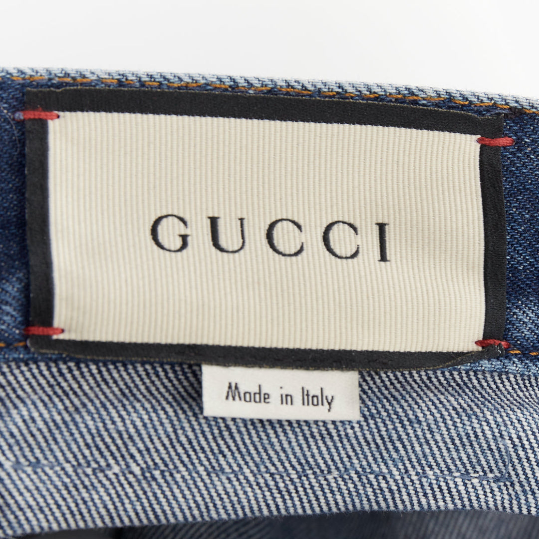 GUCCI Alessandro Michele blue washed cotton red logo patch flared jeans 28"