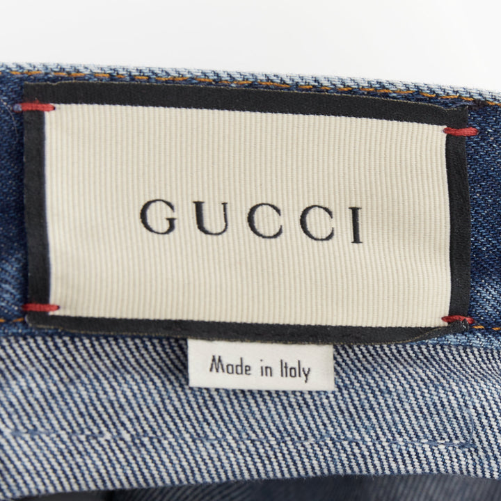 GUCCI Alessandro Michele blue washed cotton red logo patch flared jeans 28"