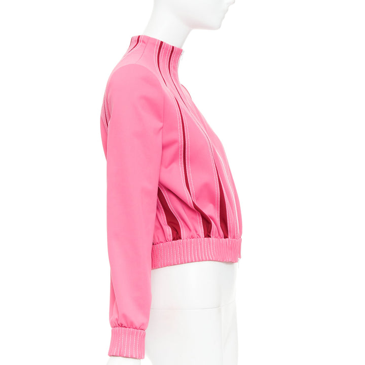 VALENTINO hot pink red panelled overstitch mock neck track jacket IT40 S