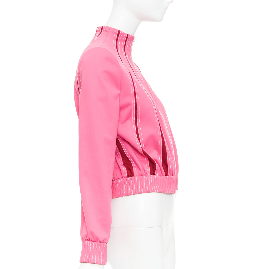 VALENTINO hot pink red panelled overstitch mock neck track jacket IT40 S