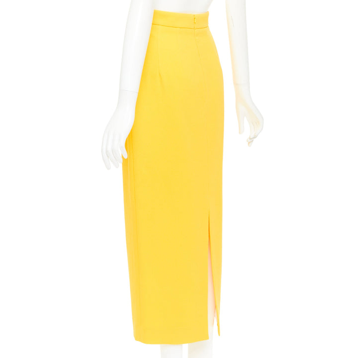 EMILIA WICKSTEAD yellow double crepe high waisted darted pencil skirt UK8 S