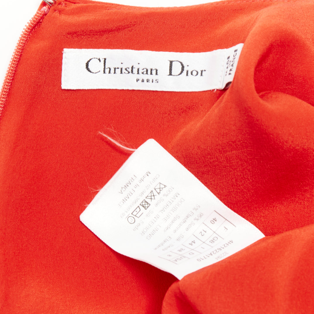 CHRISTIAN DIOR red silk blend round neck asymmetric handkerchief dress FR40 M