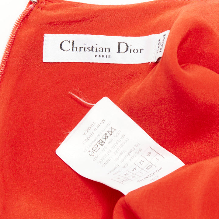 CHRISTIAN DIOR red silk blend round neck asymmetric handkerchief dress FR40 M
