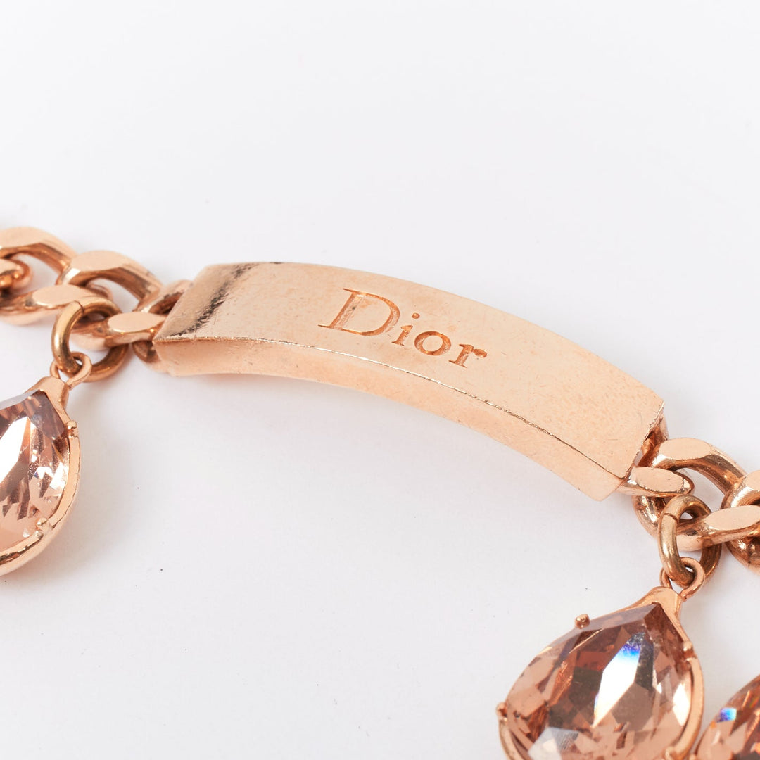 CHRISTIAN DIOR John Galliano 2004 gold tone metal drop rhinestone chain bracelet
