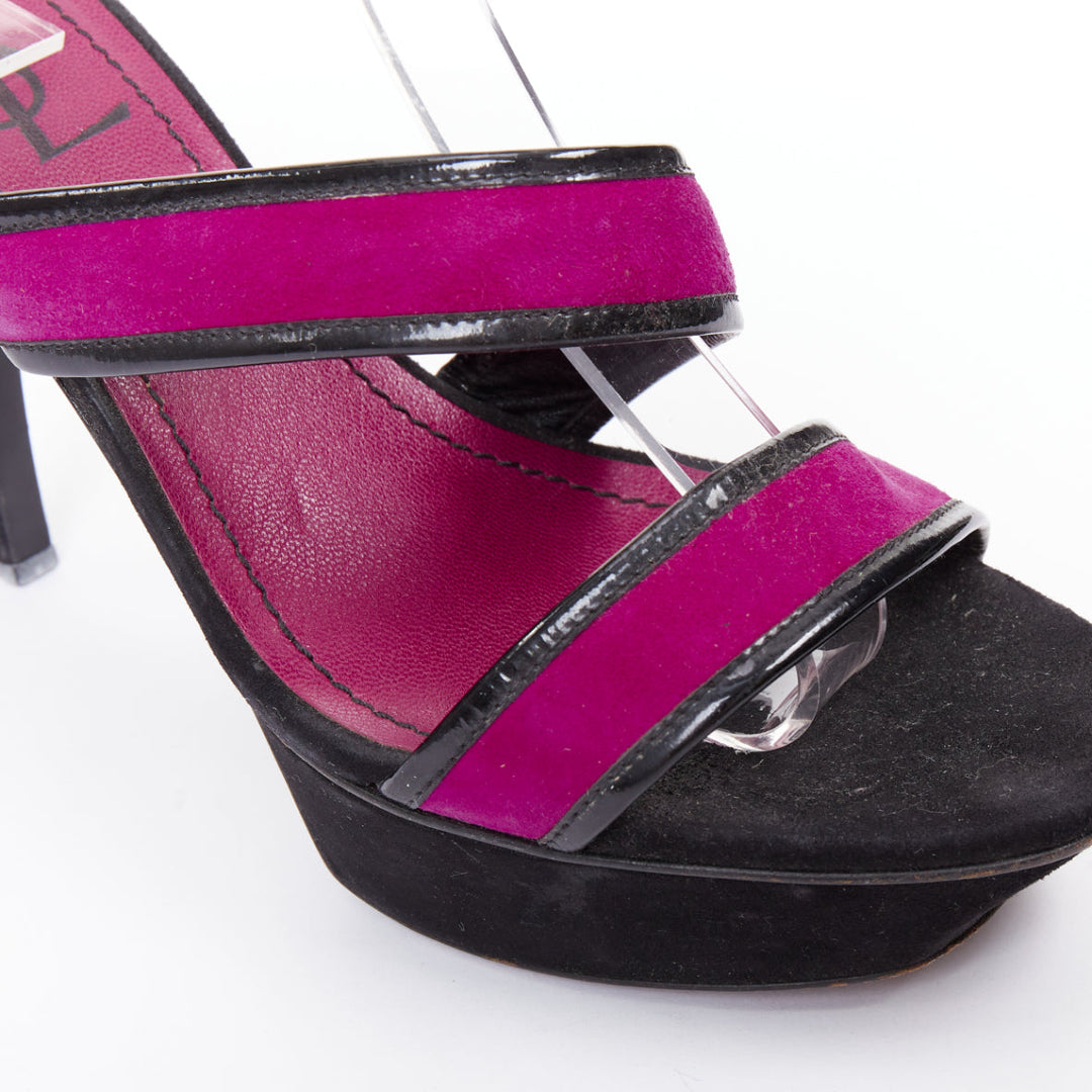 YVES SAINT LAURENT Vintage purple suede black platform slip on mule sandals EU40