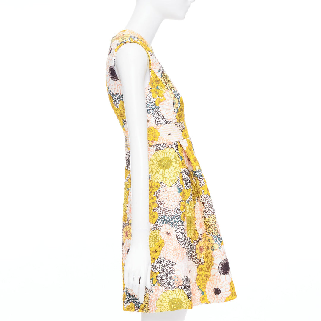 GIAMBA  GIAMBATTISTA VALLI yellow white quilted floral cocktail dress IT40 XS