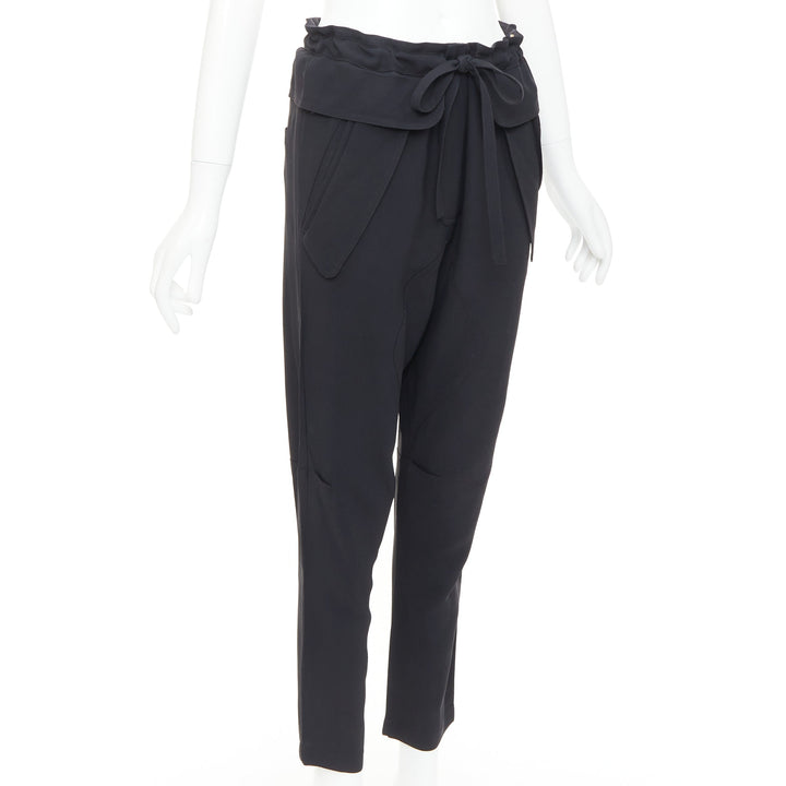 CHLOE black cady flap pocket bow front paperbag cropped harem trousers