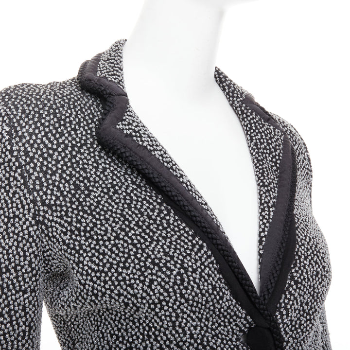 EMPORIO ARMANI silver lurex boucle applique black trim knit blazer IT40 S