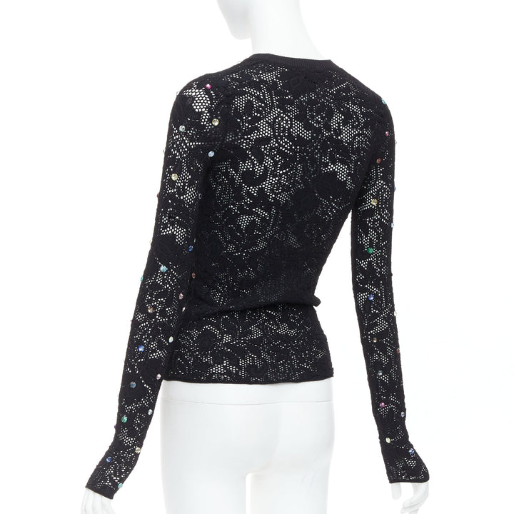 LOUIS VUITTON 2024 black multiclor jewel floral lace pullover S