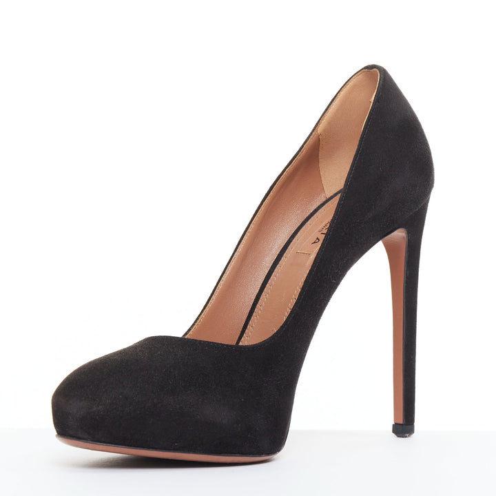 ALAIA black suede leather almond toe high heel court pumps EU35.5
