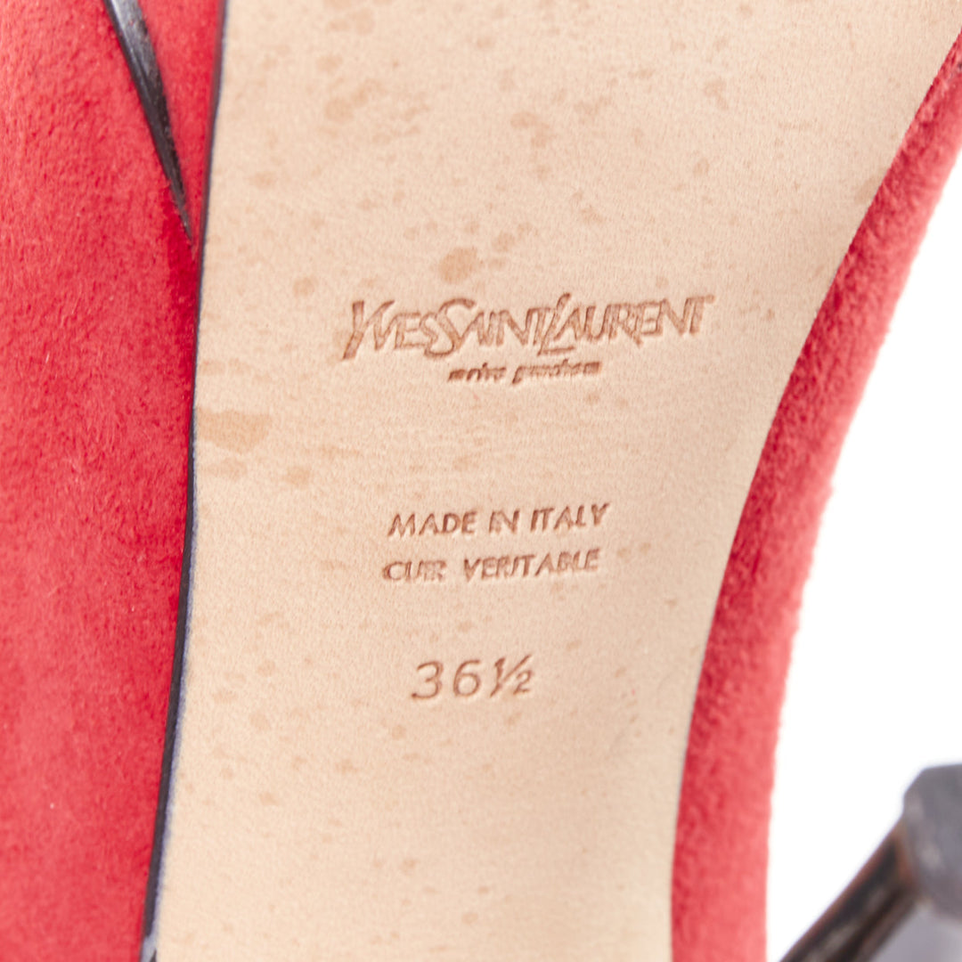 YVES SAINT LAURENT Rive Gauche Tribute Maryjane suede tulip peep platform EU36.5