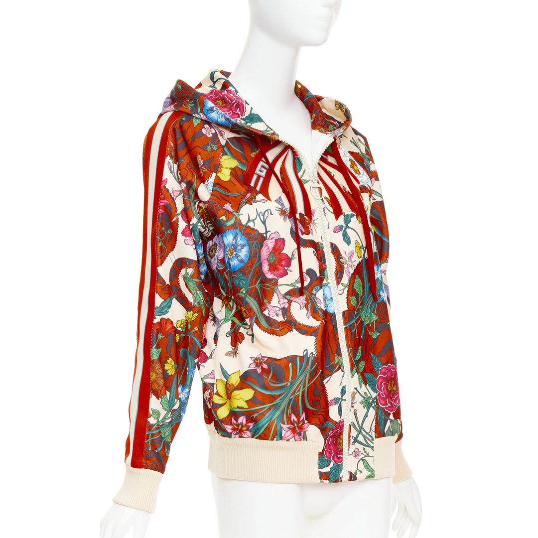 GUCCI 2018 Michele Bloom Nature Print red bow embroidery zip hoodie S