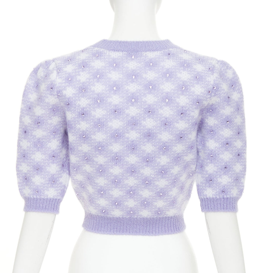 ALESSANDRA RICH purple cream mohair blend crystal embellished pullover IT36 XXS