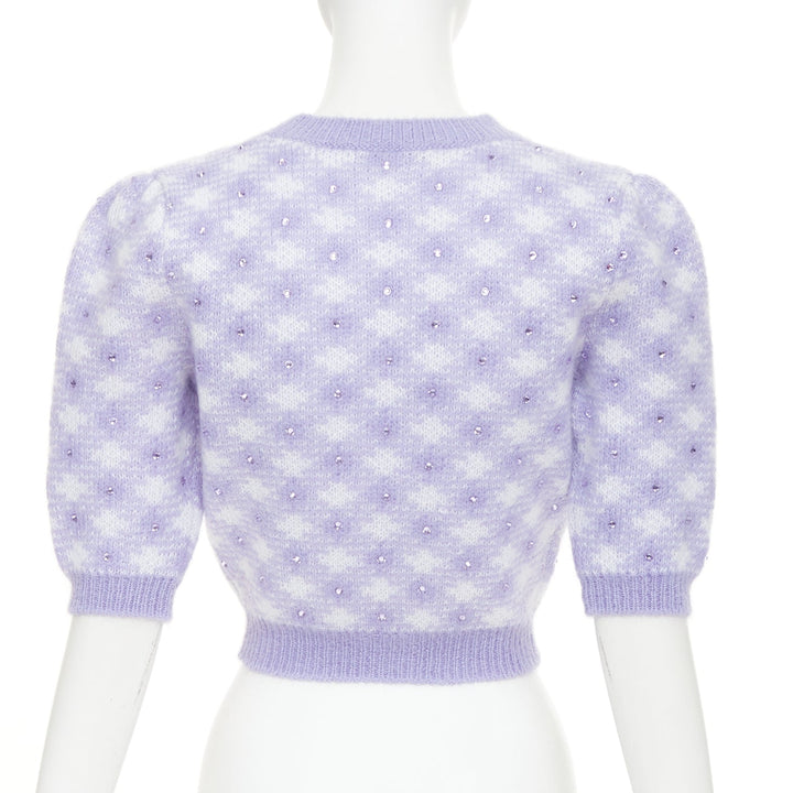 ALESSANDRA RICH purple cream mohair blend crystal embellished pullover IT36 XXS