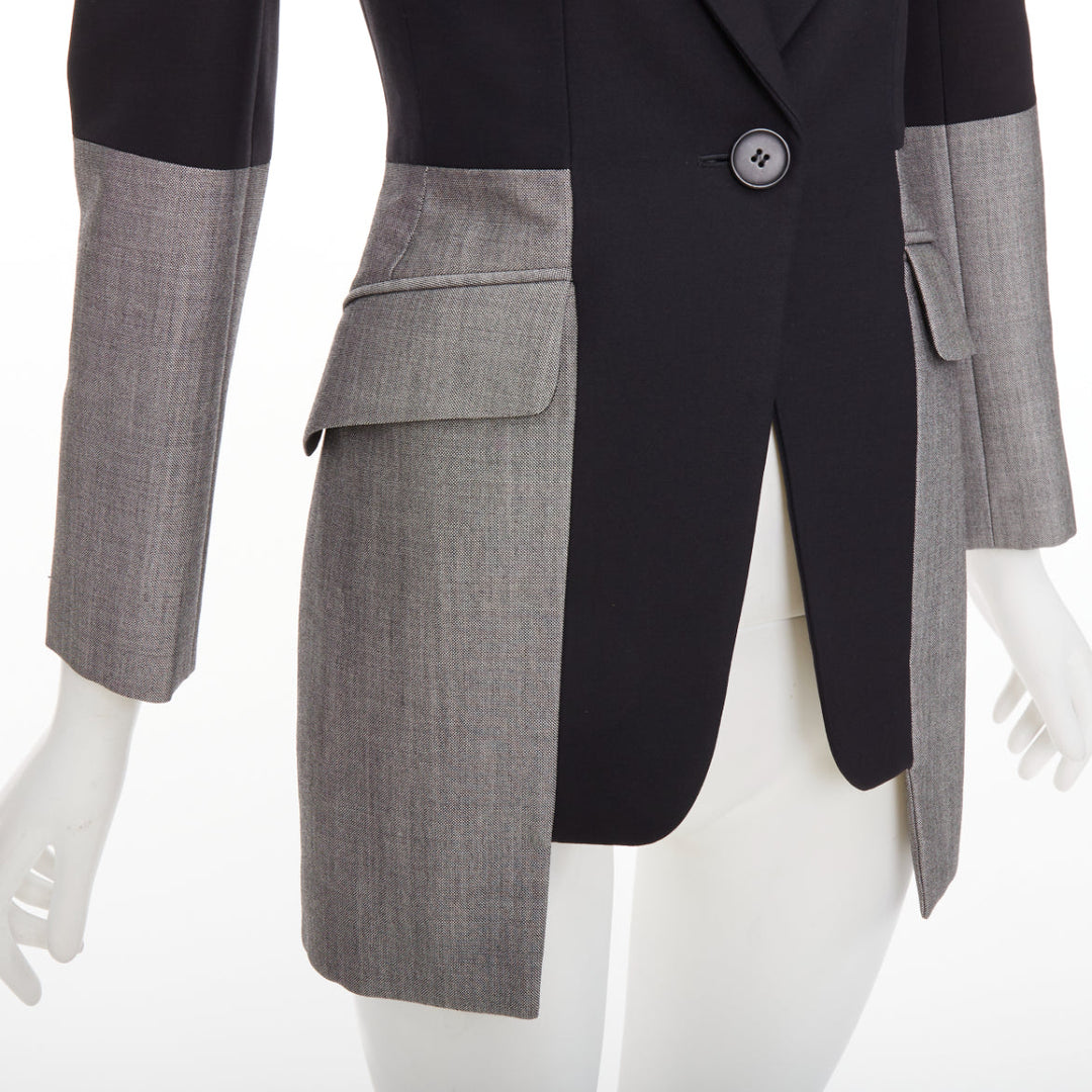 ALEXANDER MCQUEEN 2019 Runway wool silk black grey deconstructed blazer IT36 XXS