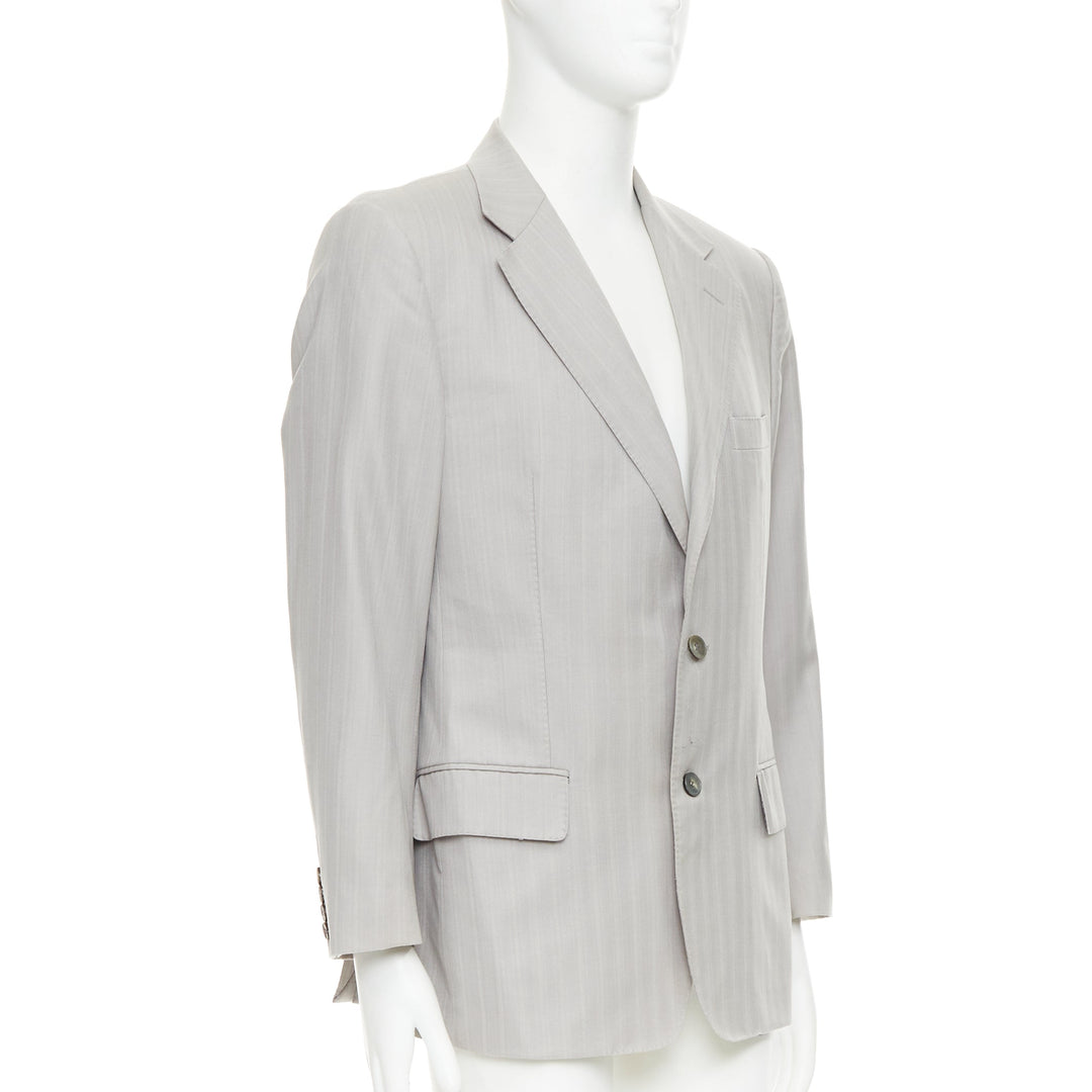 GUCCI light grey herringbone handstitched details single breast blazer IT52 XL