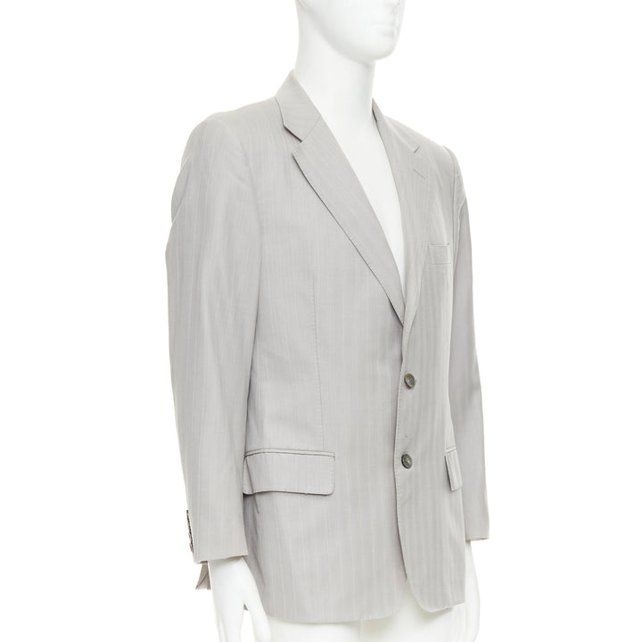 GUCCI light grey herringbone handstitched details single breast blazer IT52 XL