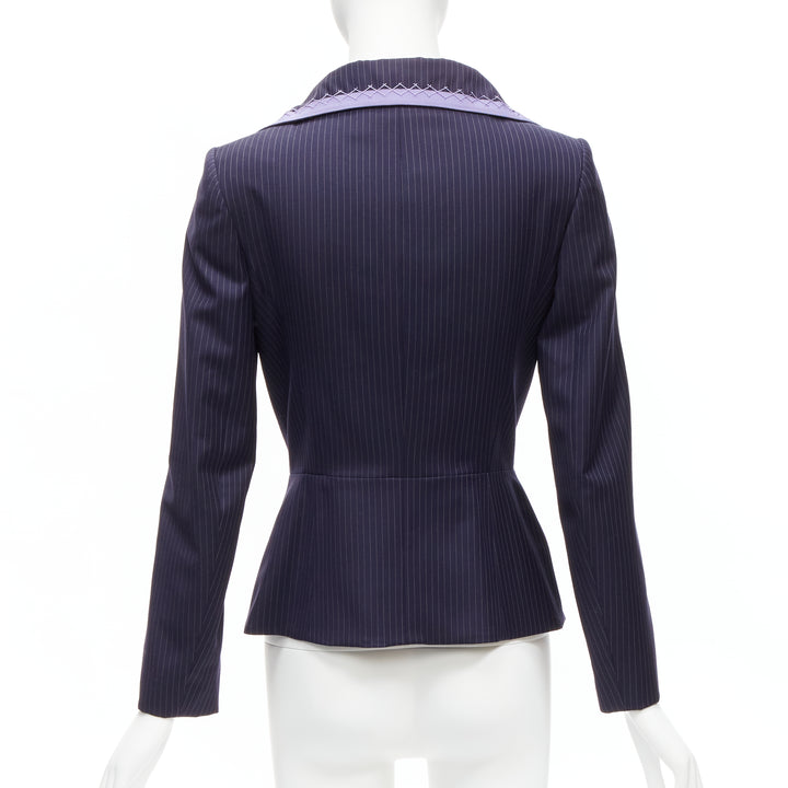 CHRISTIAN DIOR John Galliano Vintage navy purple topstitch bar blazer FR38 M