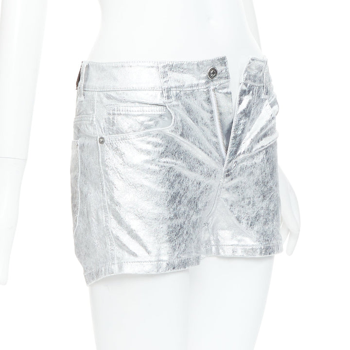 ERMANNO SCERVINO metallic silver coated cotton blend shorts IT38 XS