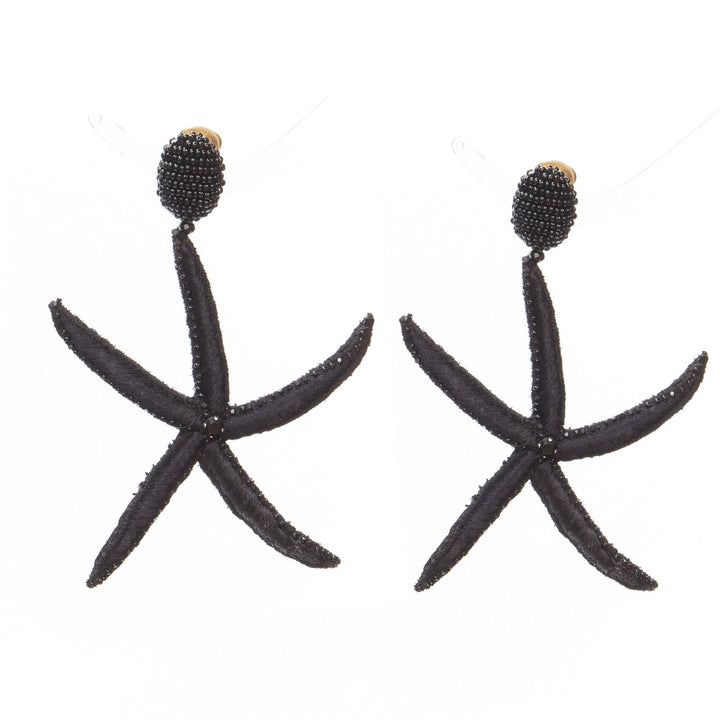 OSCAR DE LA RENTA black Large Starfish bead embellished clip on earrings