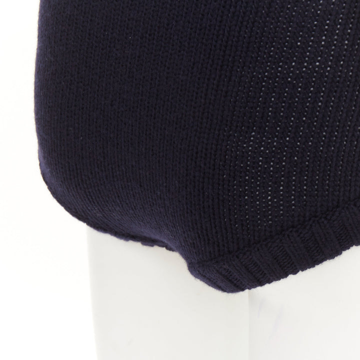 CHLOE 2024 Runway classic navy wool cashmere blend button knit mini shorts XS