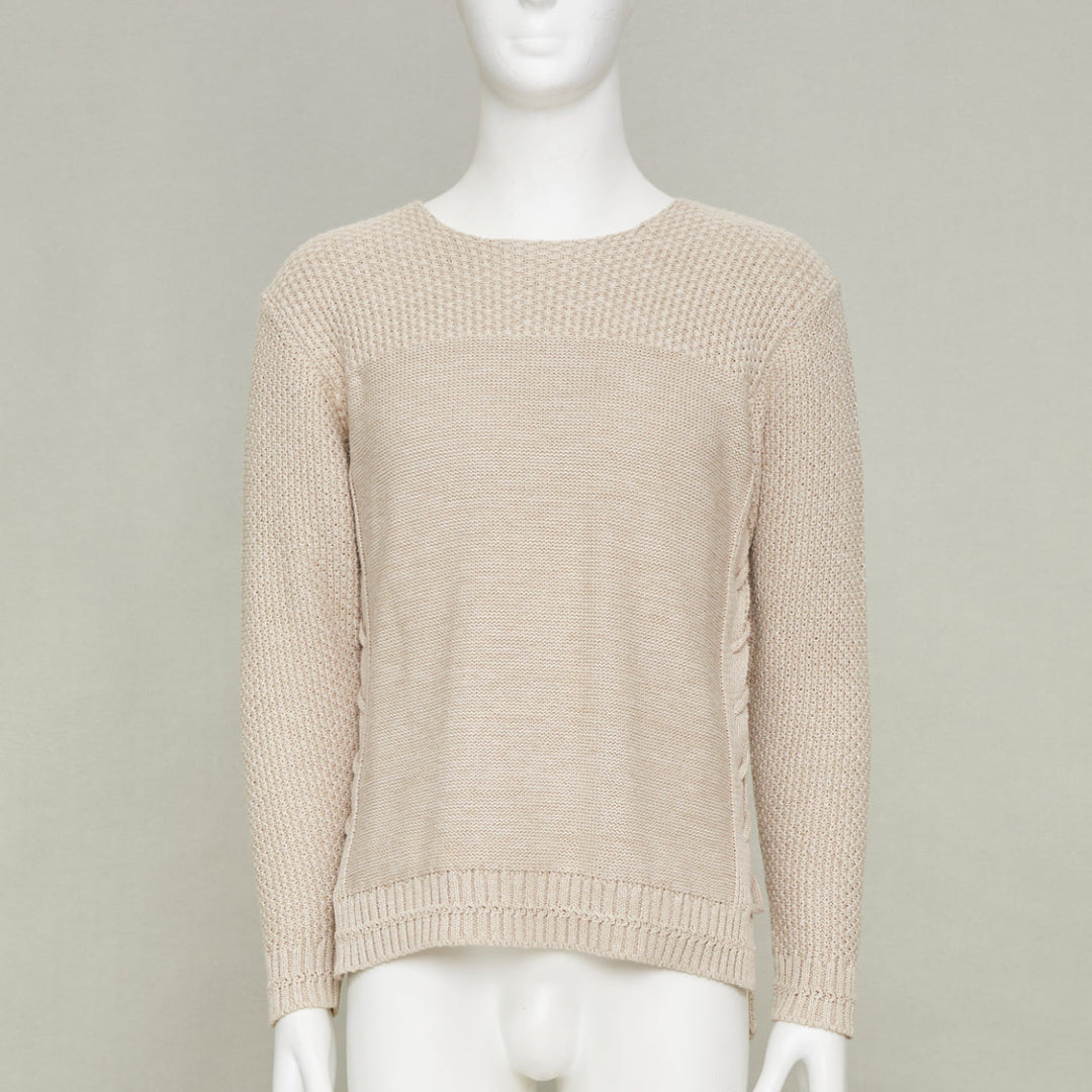 ISSEY MIYAKE beige oatt openwork yoke panels textured cotton sweater JP1 S